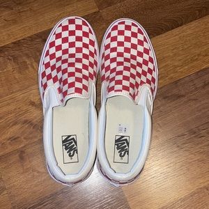 Red & White checkered slip on vans. Size 10.5.